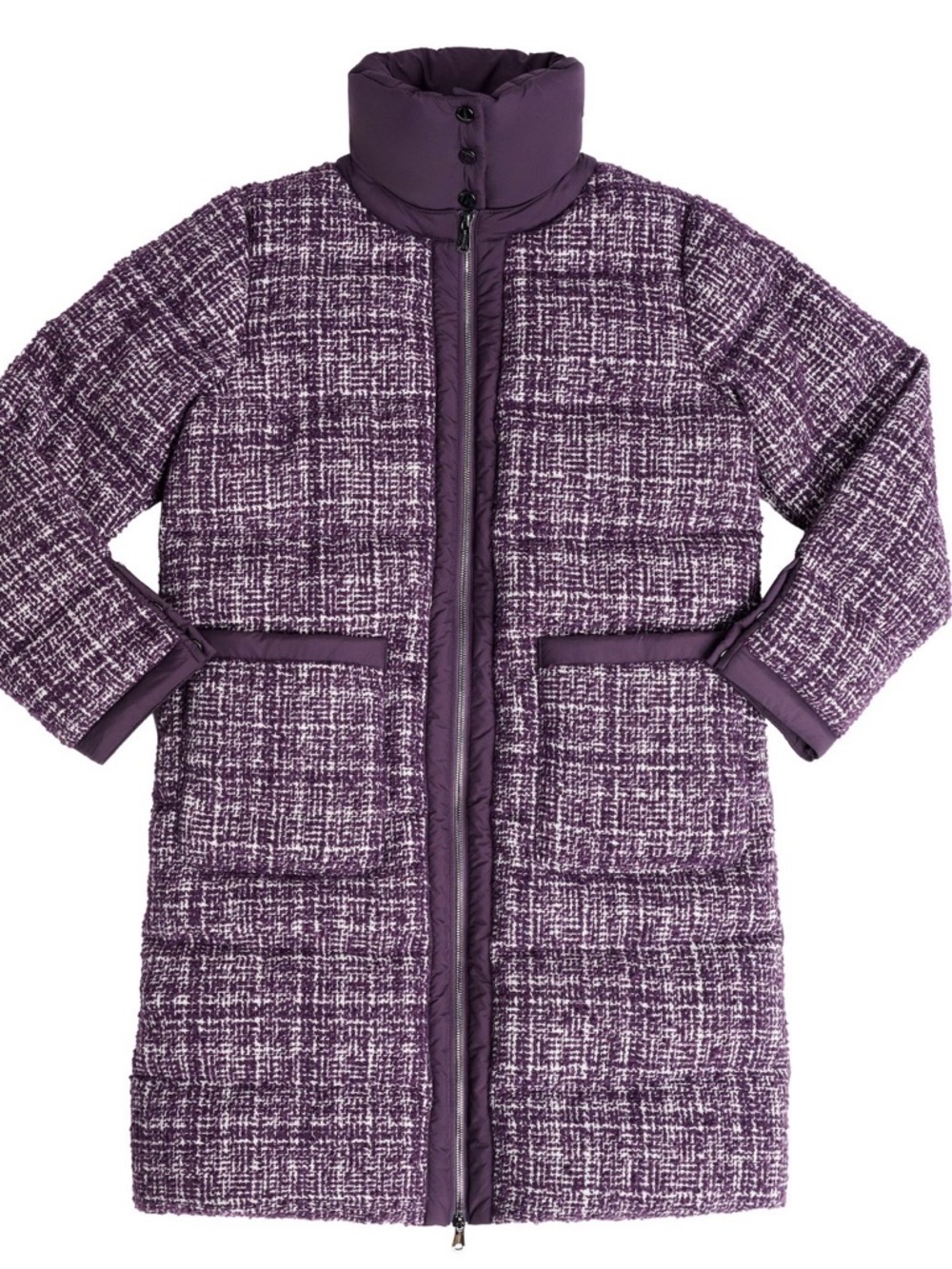 Bernardo Quilted Purple Tweed Long Puffer Coat size M NWT